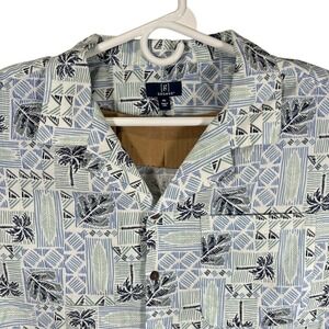 George Mens 2XL Blue Textured Palm Camp Shirt Short Sleeve Linen Blend NWT